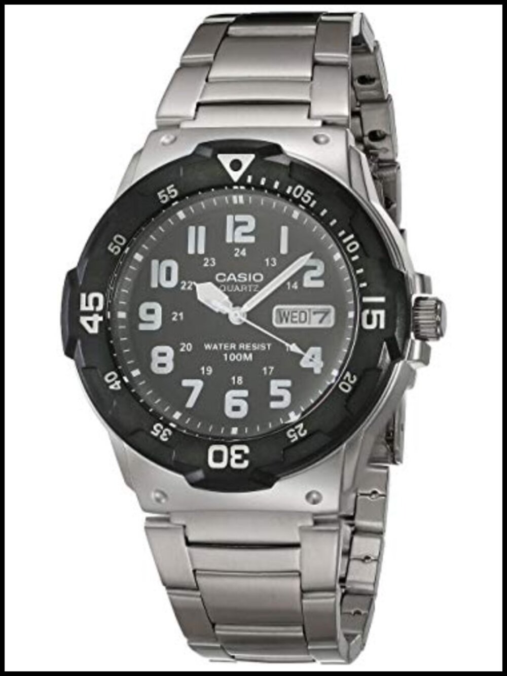 Unisex Analog Watch 100M Water Resistant Stainless Steel Case Resin Band Date